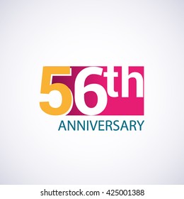 Template Logo 56th anniversary, red colored vector design for birthday celebration