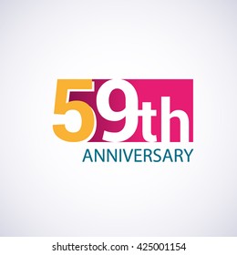 Template Logo 59th anniversary, red colored vector design for birthday celebration