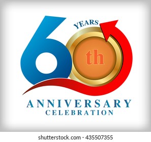 Template logo 60th anniversary and gold frame oval with arrow up, anniversary vector color design