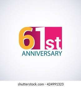 Template Logo 61st anniversary, red colored vector design for birthday celebration