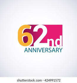 Template Logo 62nd anniversary, red colored vector design for birthday celebration