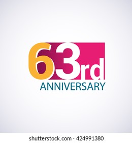 Template Logo 63rd anniversary, red colored vector design for birthday celebration