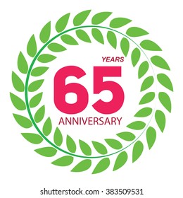 Template Logo 65 Anniversary in Laurel Wreath Vector Illustration EPS10