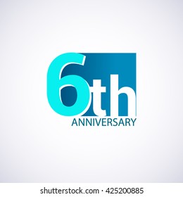 Template Logo 6th Anniversary. Blue Colored.