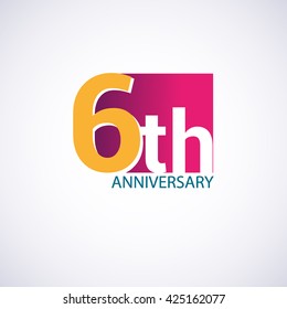 Template Logo 6th anniversary, red colored vector design for birthday celebration