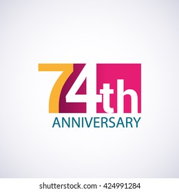 Template Logo 74th anniversary, red colored vector design for birthday celebration