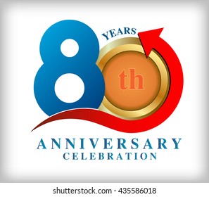 Template logo 80th anniversary and gold frame oval with arrow up, anniversary vector color design