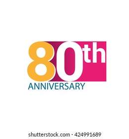 Template Logo 80th anniversary, red colored vector design for birthday celebration