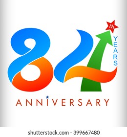 Template logo 84th anniversary vector illustrator.celebration logo color number design, anniversary with arrow