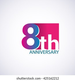 Template Logo 8th anniversary, red colored vector design for birthday celebration