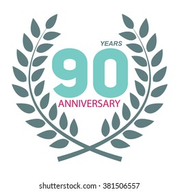Template Logo 90 Anniversary in Laurel Wreath Vector Illustration EPS10