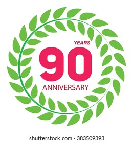 Template Logo 90 Anniversary in Laurel Wreath Vector Illustration EPS10
