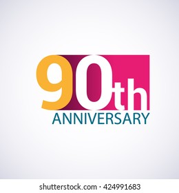 Template Logo 90th anniversary, red colored vector design for birthday celebration