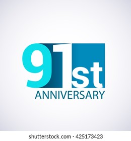 Template Logo 91st anniversary blue colored vector design for birthday celebration.