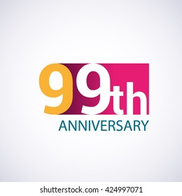 Template Logo 99th anniversary, red colored vector design for birthday celebration