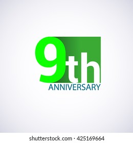 Template Logo 9th anniversary green colored vector design for birthday celebration.