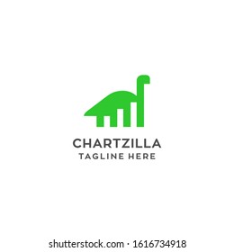 Template Logo About Data Collection Technology Illustrated With Bar Chart In Negative Fields In Dinosaur Silhouette