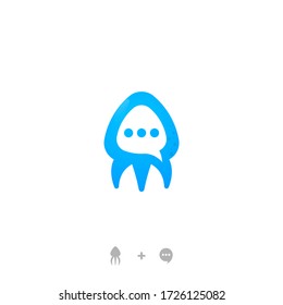 The template logo about the messaging application is illustrated by the message icon in the octopus silhouette. squid logo design, chat bubble vector logo