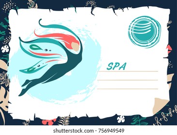 Template logo, banner, poster for spa boutique, resort hotel.Silhouette abstract girl, woman with wing butterfly.Concept of symbol flight, beauty and relaxation.Vector sketch illustration.
