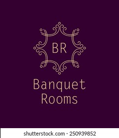 Template Logo For The Banquet Hall, Catering, Restaurant. Monogram. Vintage Style. Burgundy Color.