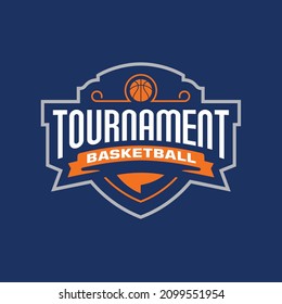 Template logo for basketball tournament with ornament orange