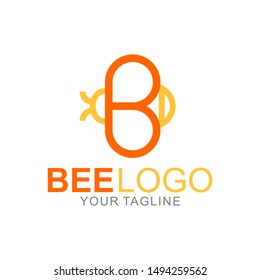 template logo bee , bee wings form the letter B, vector logo