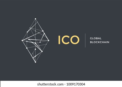 Template logo for blockchain technology. Circle with connected lines for brand, logo, logotype of smart contract block symbol. Design for decentralized transactions and cryptocurrencies network