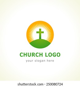 Template logo for churches and Christian organizations cross of Calvary in the sun. Calvary cross church logo.