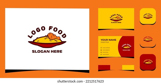 Template Logo Creative Asian Food, Rice and Fried Chicken on Plate. Creative Template with color pallet, visual branding, business card and icon.