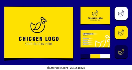 Template Logo Creative Chicken Outline modern. Creative Template with color pallet, visual branding, business card and icon.