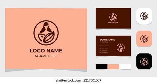 Template Logo Creative Cocoa or chocolate beans plant and mother or mom or women concept. Creative Template with color pallet, visual branding, business card and icon.