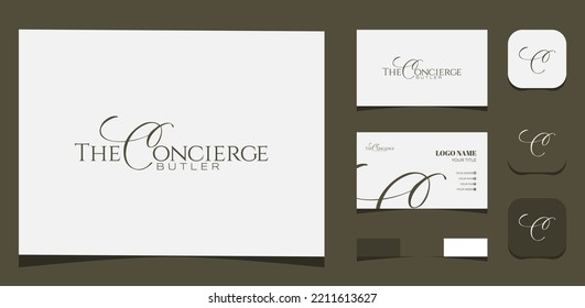 Logo De Plantilla Creativo El Concierge Butler Club. Plantilla creativa con paleta de colores, marca visual, tarjeta de visita e icono.