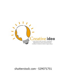 Template logo for creative idea. Lightbulb with shape of the head