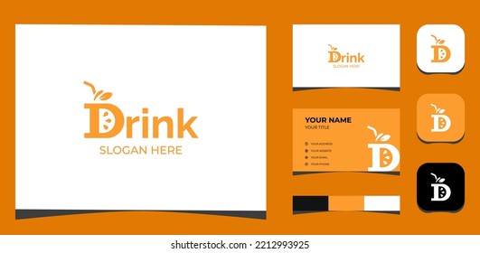 Template Logo Creative Initial D and drink element. Creative Template with color pallet, visual branding, business card and icon.