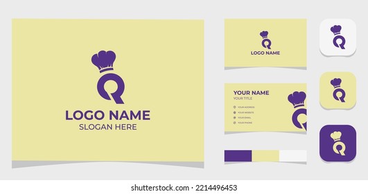 Template Logo Creative Initial Letter Q and Chef or cooking. Logo For Food and Resto. Creative Template with color pallet, visual branding, business card and icon.