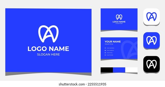 Template Logo Creative Initial letter A in Tooth shape, Logo Dental or dentist. Creative Template with color pallet, visual branding, business card and icon.