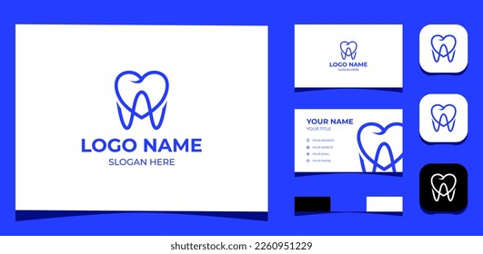 Template Logo Creative Initial letter A in Tooth shape, Logo Dental or dentist. Creative Template with color pallet, visual branding, business card and icon.