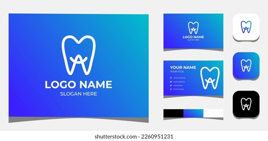 Template Logo Creative Initial letter A in Tooth shape, Logo Dental or dentist. Creative Template with color pallet, visual branding, business card and icon.