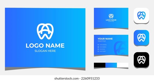 Template Logo Creative Initial letter A in Tooth shape, Logo Dental or dentist. Creative Template with color pallet, visual branding, business card and icon.