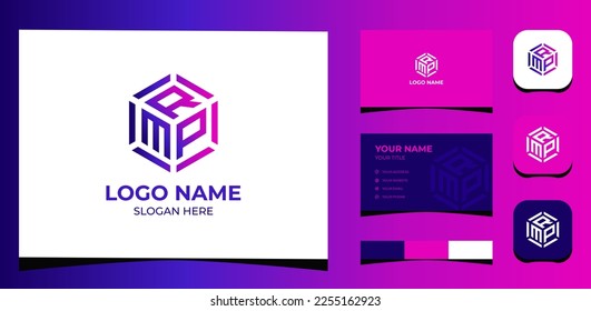 Template Logo Creative Initial R, P, M with Cubic concept. Creative Template with color pallet, visual branding, business card and icon.