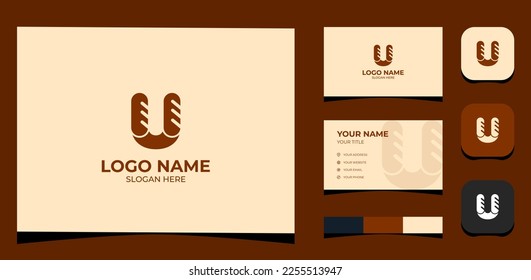 Template Logo Creative Initial U With Bread shape, Minimalist modern and vintage concept. Creative Template with color pallet, visual branding, business card and icon.