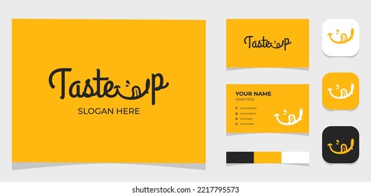 Template Logo Creative Logotype Taste Up with letter U smile and yummy gesture. Creative Template with color pallet, visual branding, business card and icon.