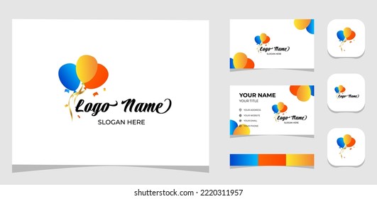 Template Logo Creative Party balloon, fun and colorful concept. Creative Template with color pallet, visual branding, business card and icon.