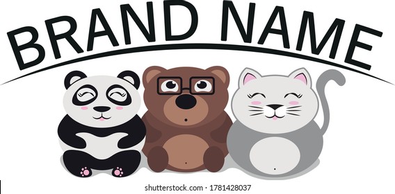 template for logo; cute animals include panda, bear, cat; can use for pet shop or zoo; or anything else.