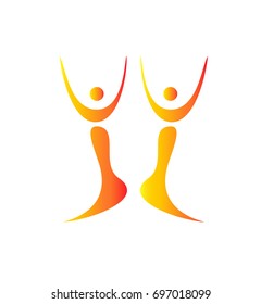 template for logo dance club, women's dancing school, spiritual development, yoga, the search for oneself and a sacred meaning - Two women dancing with raised up hands, in long skirts