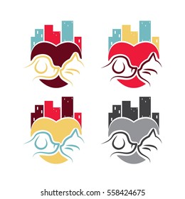 Template logo design with dog and cat in town for pet theme.Vector illustration