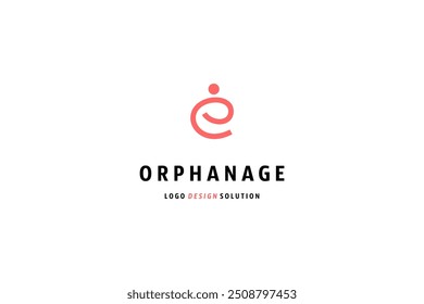 Template logo design solution orphanage, with letter e and a man holding a child