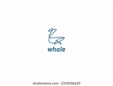 Solución de diseño de logotipo de plantilla con imagen de arte de línea de ballena simple