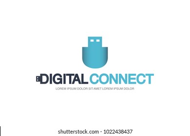 Template logo for digital connect with usb flash drive