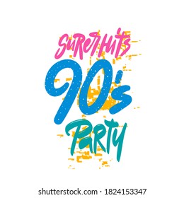 Template logo elements on white background. Poster or invitation for party in retro style. super hits 90's party. Vector illustration in trendy 80s-90s.